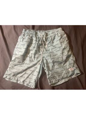 HUF Pale Blue All-Over 'F*** It' Print Swim Shorts